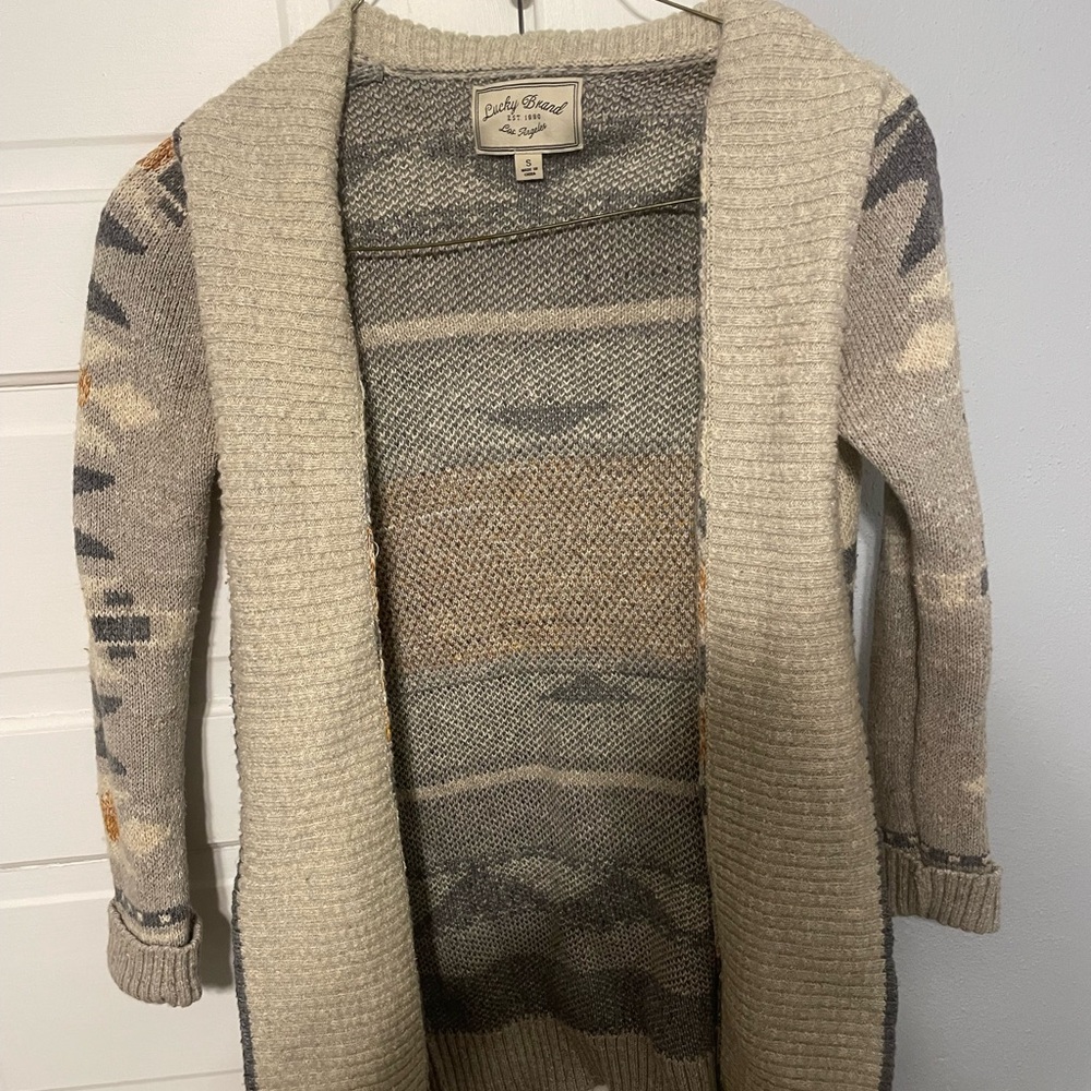 Lucky Brand Beige and Gray Patterned Cardigan